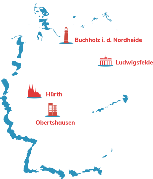 Unsere Standorte: Jederzeit für Sie im Einsatz Deutschlandkarte mit den INGSA Standorten