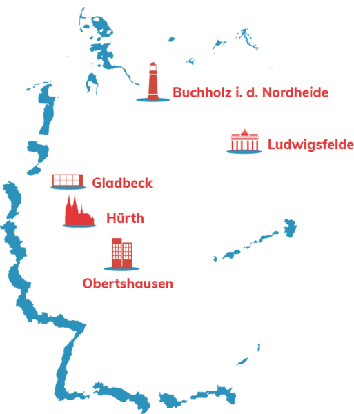 Deutschlandkarte mit den INGSA Standorten