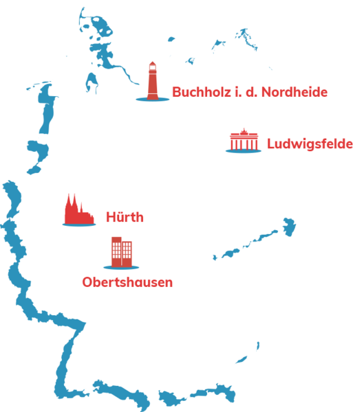 Unsere Standorte: Jederzeit für Sie im Einsatz Deutschlandkarte mit den INGSA Standorten